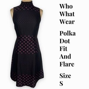 Who What Wear size s polka dot fit and flare sleeveless mock neck dress